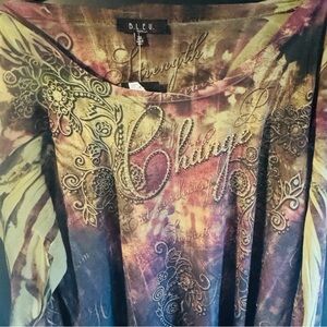 Y2K Womens SZ 2X Top 3/4 Sleeve NWT Muted Earth Tones Watercolor Embellished